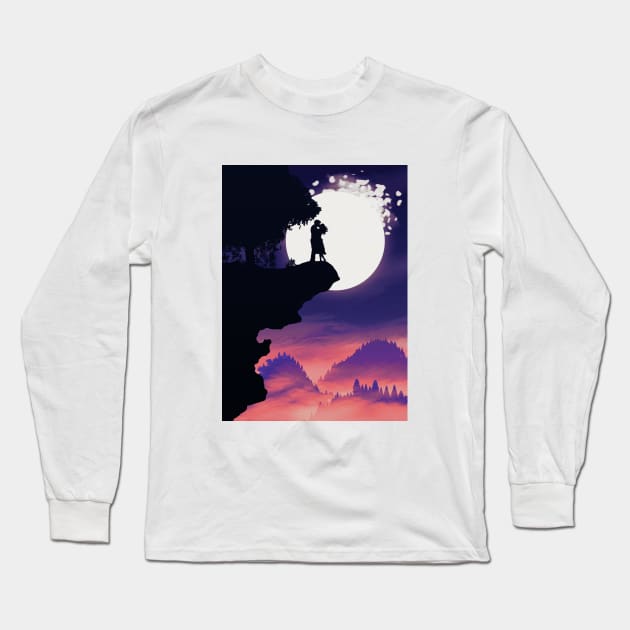 Couple Kissing Flat Art Long Sleeve T-Shirt by Leksal